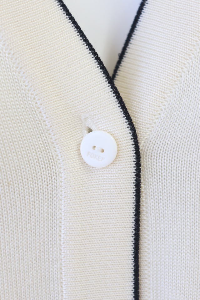 【美品】フォクシー　カーディガン　シルクコットン　シアー　ネイビー　40 L 美品】フォクシー カーディガン シルクコットン シアー ネイビー