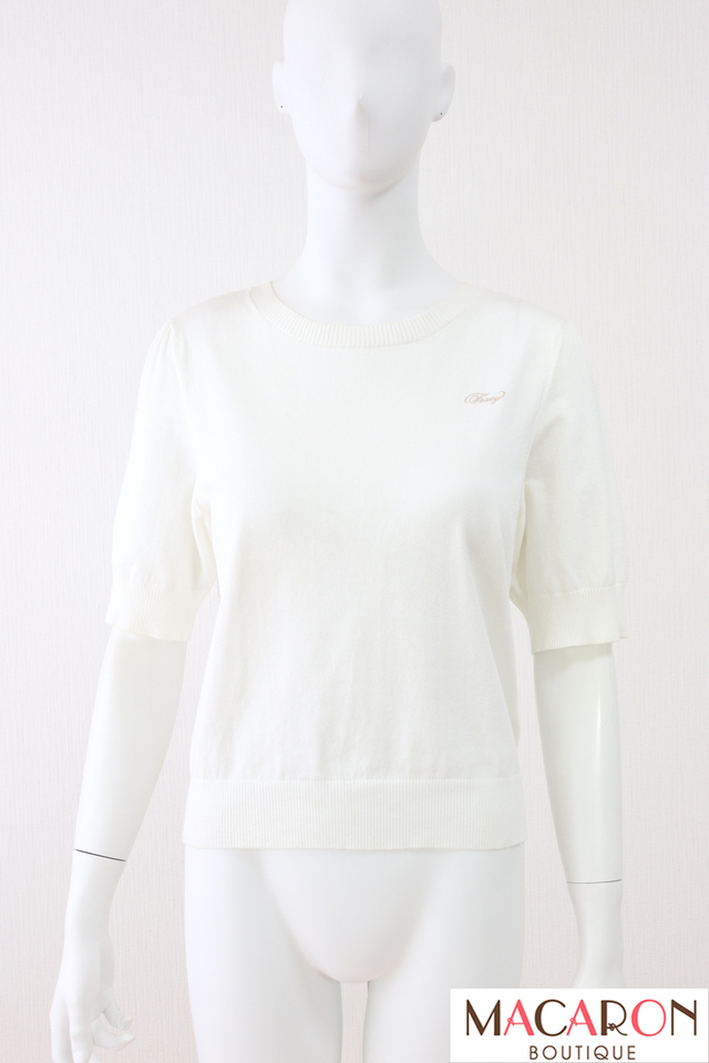 FOXEY NEWYORK(フォクシー) Washable Melodi ロゴ刺繍半袖ニットトップス 45325