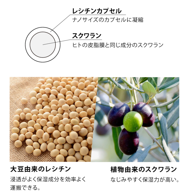 大豆由来のレシチン、植物由来のスクワラン