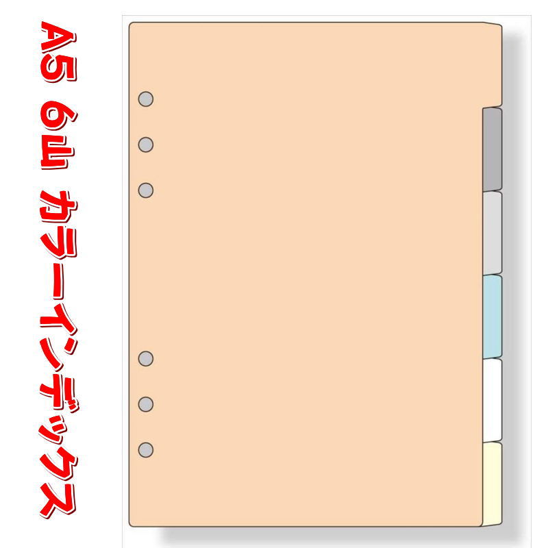 システム手帳 リフィル A5 カラーインデックス 横型 6区分 デスクサイズ 6穴 レフィル 6山 ダヴィンチ DAR506 【ネコポス便対応】