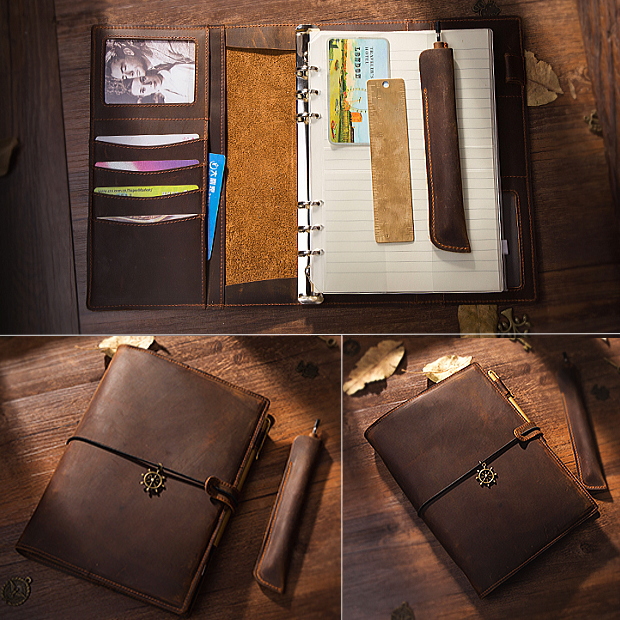 ❤️お値下げ中❤️【新品】システム手帳　レザー　A6　本革　ダークブラウン A6 バインダー システム手帳 レザー《light brown》[T028