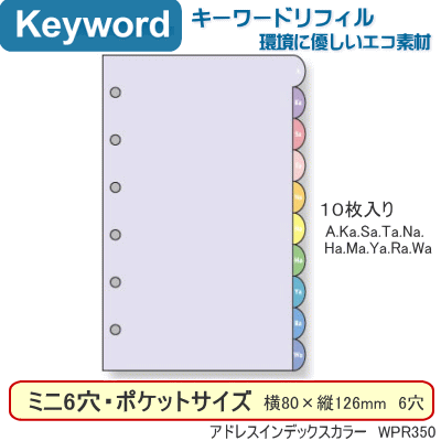 システム手帳 リフィル ミニ6穴サイズ アドレスインデックス・カラー