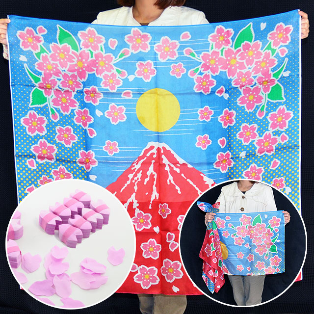 S8535 ブレンドシルク「赤富士桜」桜吹雪付（特上品 Lサイズ）