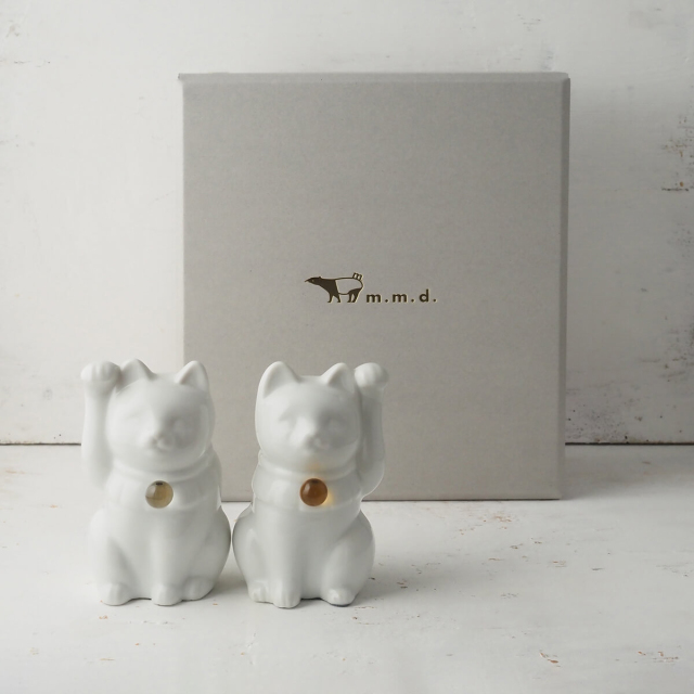 【組み合わせは144通り！セミオーダーできる招き猫】Jeramic MANEKINEKO / 白 / ペアセット / ギフトボックス付き / 瀬戸焼