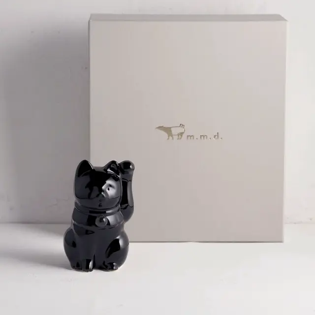 【予約販売※日時指定不可】招き猫×天然石 Jeramic MANEKINEKO / 黒 / 1体 / ギフトボックス付き / 瀬戸焼