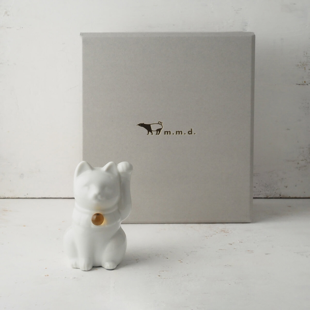 【セミオーダーできる招き猫】招き猫×天然石 Jeramic MANEKINEKO / 白 / 1体 / ギフトボックス付き / 瀬戸焼
