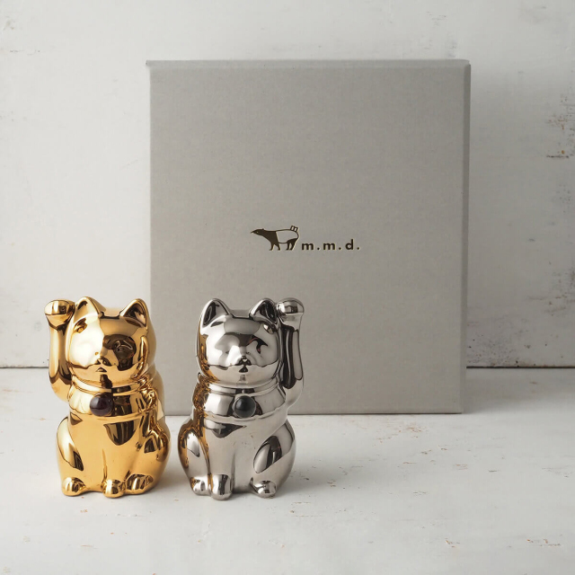 【セミオーダーできる招き猫】Jeramic MANEKINEKO / ゴールド＆プラチナ / ペアセット / ギフトボックス付き / 瀬戸焼