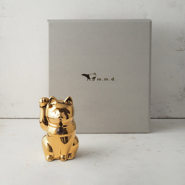 【セミオーダーできる招き猫】招き猫×天然石 Jeramic MANEKINEKO / ゴールド / 右手 / 1体 / ギフトボックス付き / 瀬戸焼