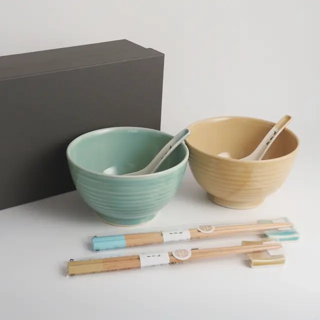 rokurome 丼・れんげ・箸・箸置き2個セット / true colors line / ギフトボックス＆熨斗付き / 瀬戸焼