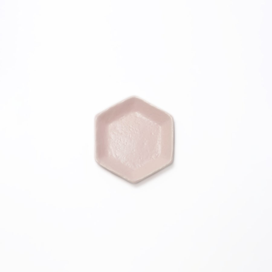 六角豆皿 / ピンク / muted colors line / 瀬戸焼