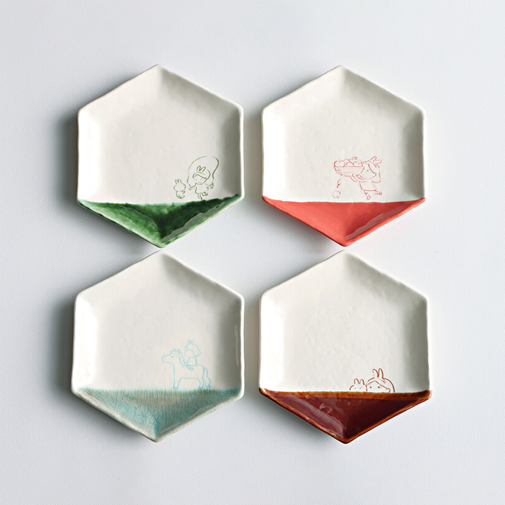 取皿4枚セット / イケガミヨリユキ コラボ / 瀬戸焼