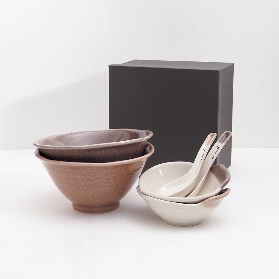 「しっかり食べてね」ラーメンどんぶり・れんげ・とんすいのペアセット / marriage colors line / 熨斗＆ギフトボックス付き / 瀬戸焼