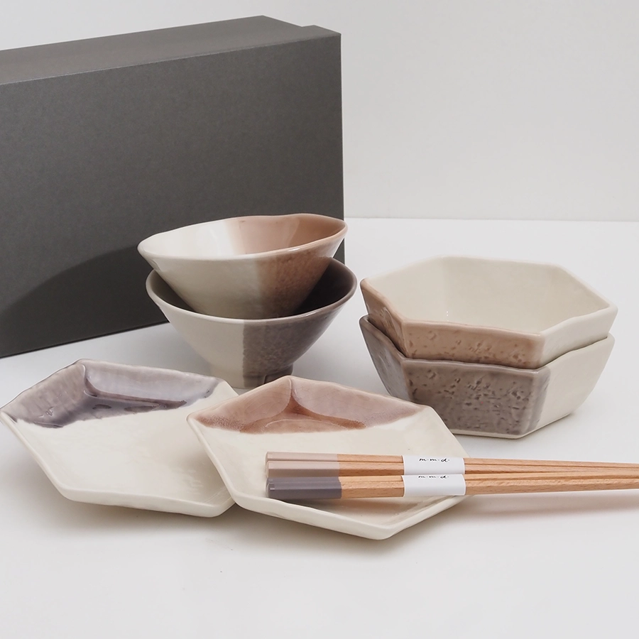 「食卓にときめきを」取皿・中鉢・てのひら茶碗・六角箸セット / marriage colors line / ギフトボックス＆熨斗付き / 瀬戸焼