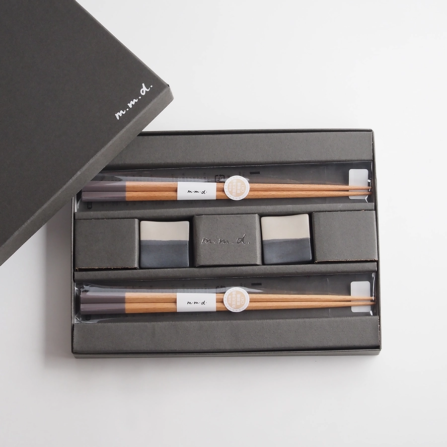 六角箸 + 箸置きセット / maison line / ギフトボックス＆熨斗付き / 瀬戸焼