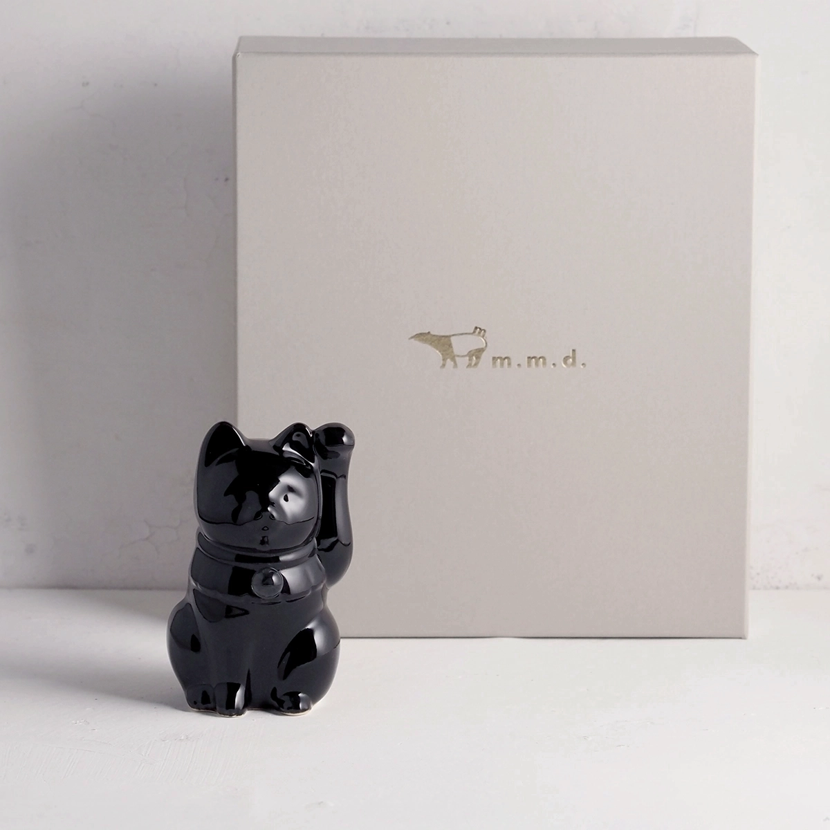 【予約販売※日時指定不可】招き猫×天然石 Jeramic MANEKINEKO / 黒 / 1体 / ギフトボックス付き / 瀬戸焼
