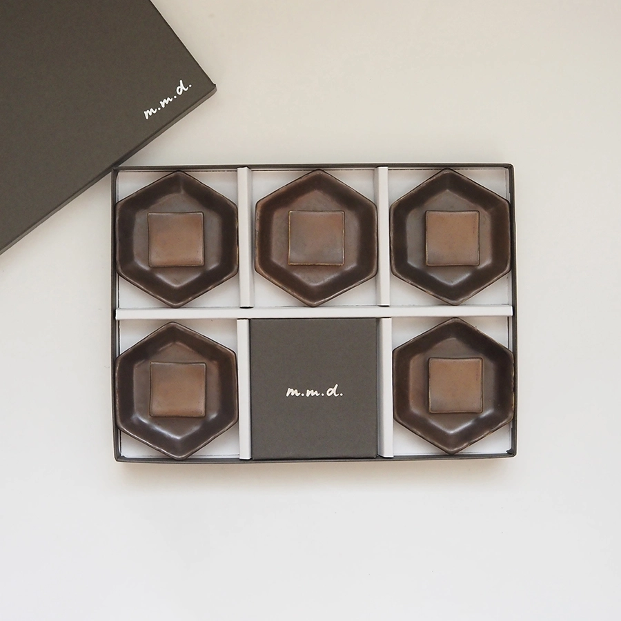 六角豆皿5枚 + 箸置き5個セット / lanz m.m.d. / ギフトボックス＆熨斗付き / 瀬戸焼