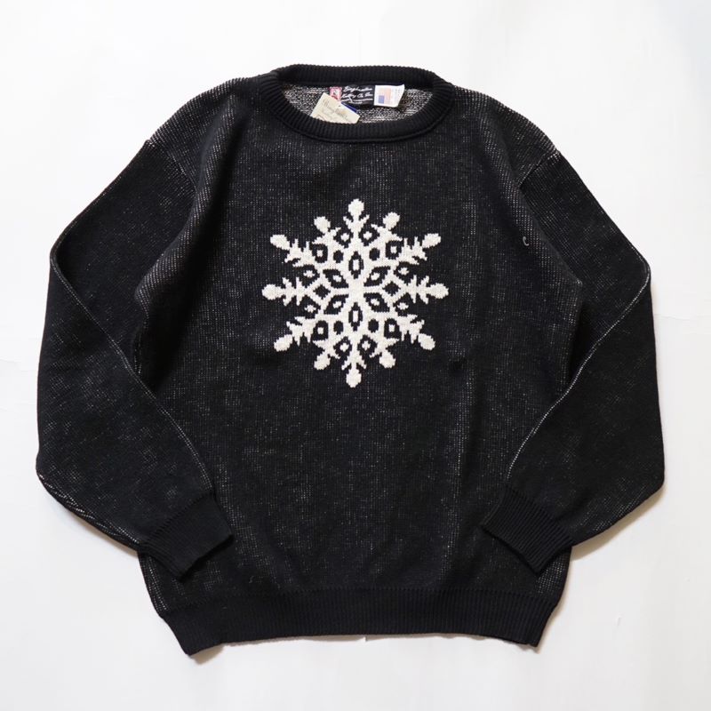 ビンガムトンニッティング BINGHAMTON KNITTING クルーネックコットンニット SNOWFLAKE Black