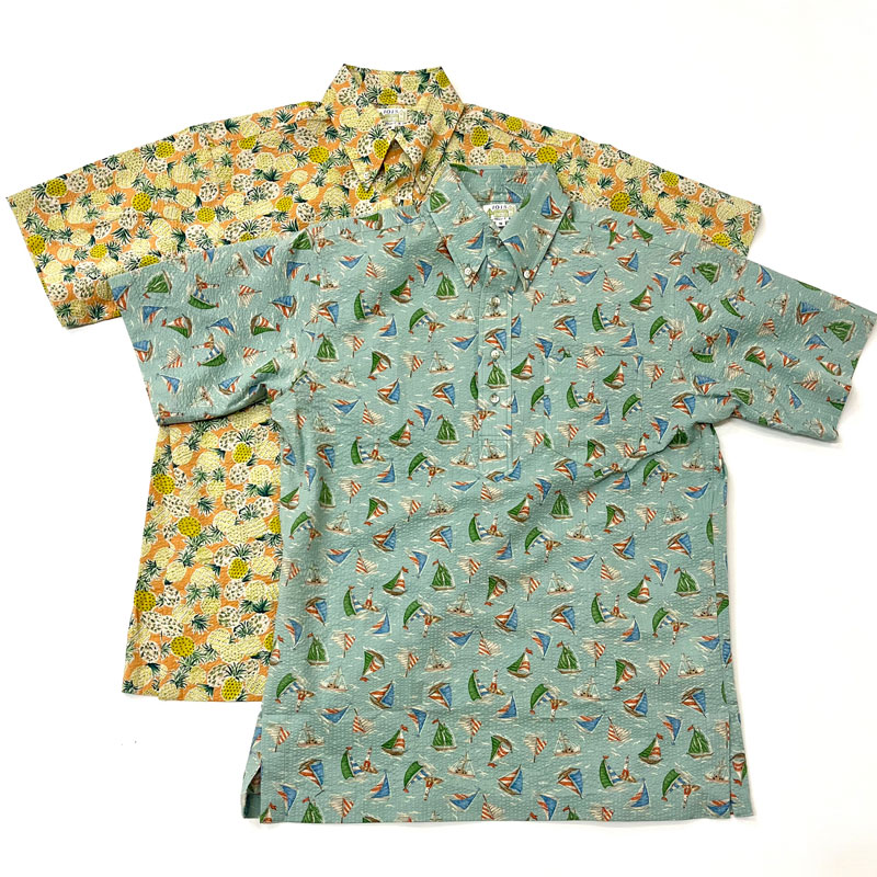 ブルーウォーター BLUE WATER シアサッカー ボタンダウン プルオーバーシャツ Aloha Print