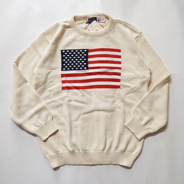 ビンガムトンニッティング BINGHAMTON KNITTING クルーネックコットンニット US FLAG Natural