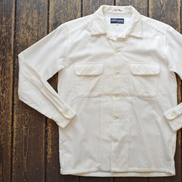 ハッピーキャンパー HAPPY CAMPER USA FABRIC OPEN NELLSHIRTS フランネルオープンシャツ WHITE