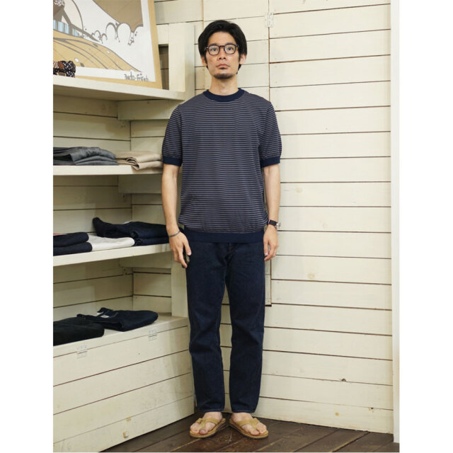 リナシェンテ Rinascente 綿ポリ カレッジボーダー S/S クルーネック