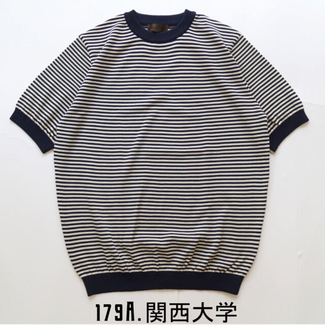 リナシェンテ 綿ポリ カレッジボーダー クルーネック Navy/Blue 50 リナシェンテ Rinascente 綿ポリ カレッジボーダー S/S クルーネック