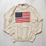 ビンガムトンニッティング BINGHAMTON KNITTING クルーネックコットンニット US FLAG Natural