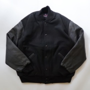 ゲームスポーツウェア GAME Sportswear スタジアムジャンバー Varsity Jacket　アワードジャケット Wool x Genuine Leather Black/Black