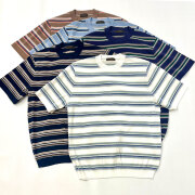 リナシェンテ 綿ポリ カレッジボーダー クルーネック Navy/Blue 50 リナシェンテ Rinascente 綿ポリ カレッジボーダー S/S クルーネック