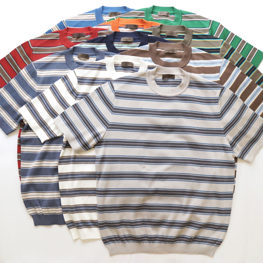 リナシェンテ Rinascente 強撚コットン マルチボーダーニット T Multi