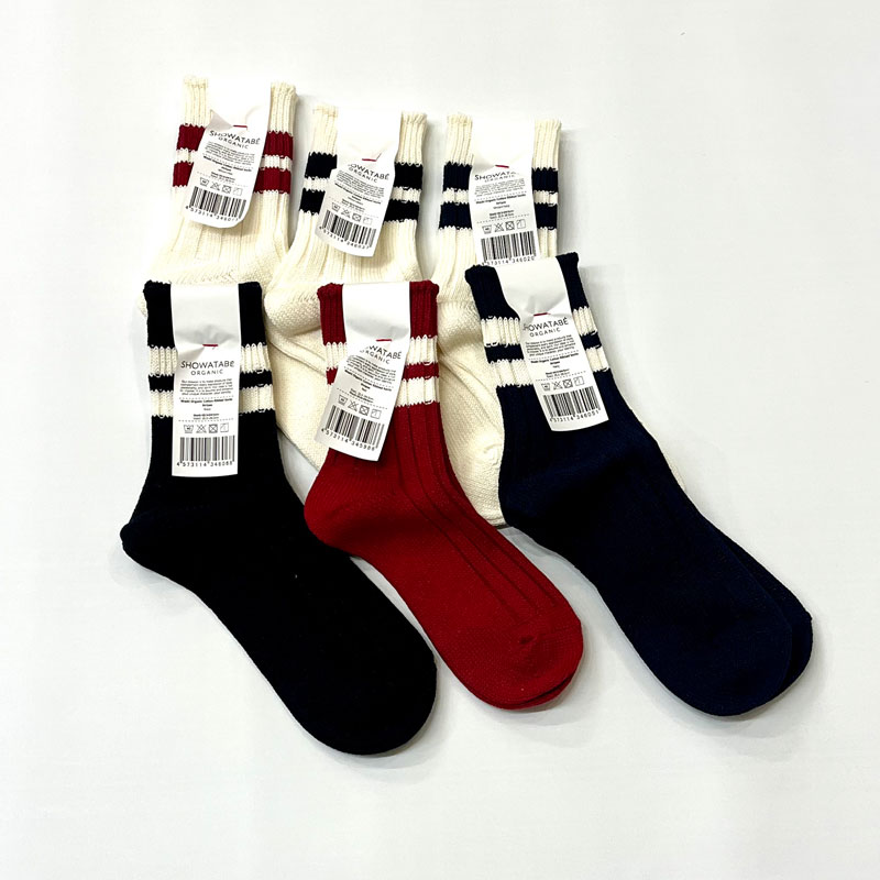 SHOWATABÉ ショウワタベ 和紙 オーガニックコットン リブソックス ストライプ Washi Organic Cotton Ribbed Socks Stripes ORG-13 decka デカ