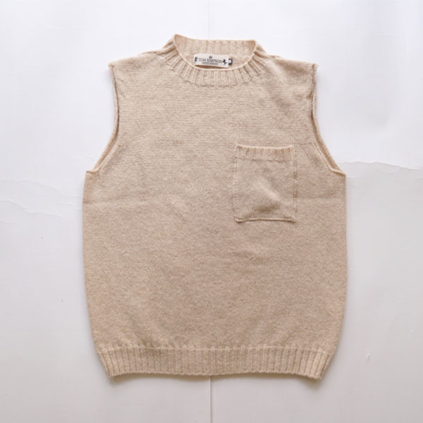 トムシンプソン TOM SIMPSON シェットランドウールポケット付きベスト Shetland Wool Pocket Vest Almond