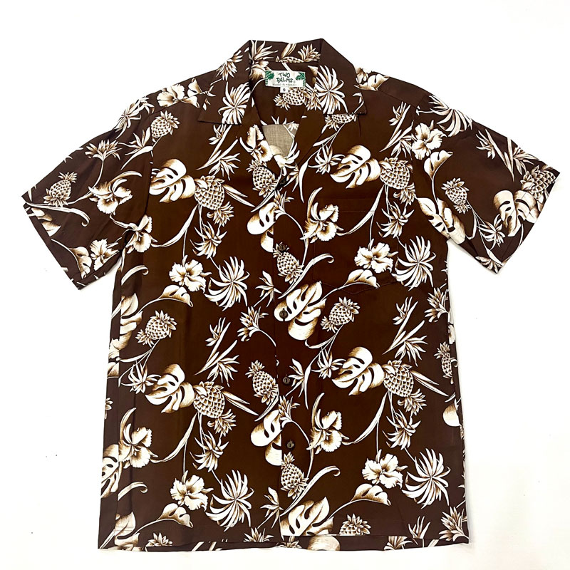 トゥーパルムズ TWO PALMS オープンカラー ハワイアンシャツ S/S Hawaiian Shhirt Rayon DREAM GARDEN Brown