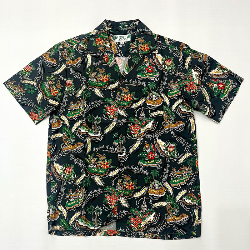 トゥーパルムズ TWO PALMS オープンカラー ハワイアンシャツ S/S Hawaiian Shhirt Rayon FRIENDLY ISLE BLACK