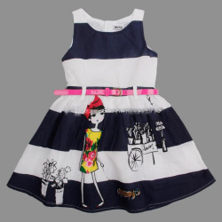 ベルト付　ボーダー　プリント　ワンピース