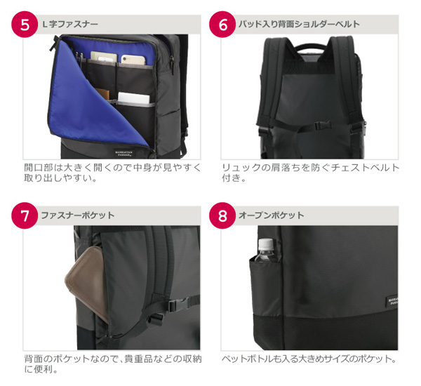 3215B ウェルオーガナイズド バックパック ,Plus2 マンハッタン