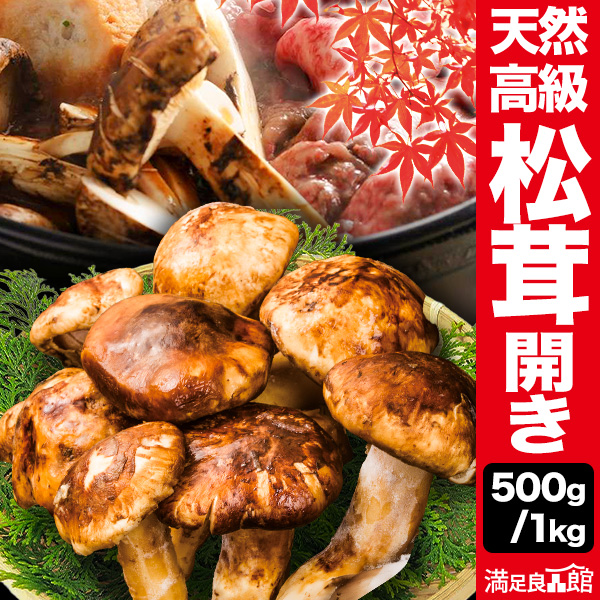 500g or 1kg 天然松茸(開き) まつたけ マツタケ 松茸ご飯 炊き込みご飯 きのこ お吸い物 冷凍 お土産 お祝い プレゼント ギフト おすすめ 満足良品館 送料無料