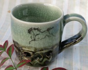 大堀相馬焼き【半谷窯】二重マグカップ（青）