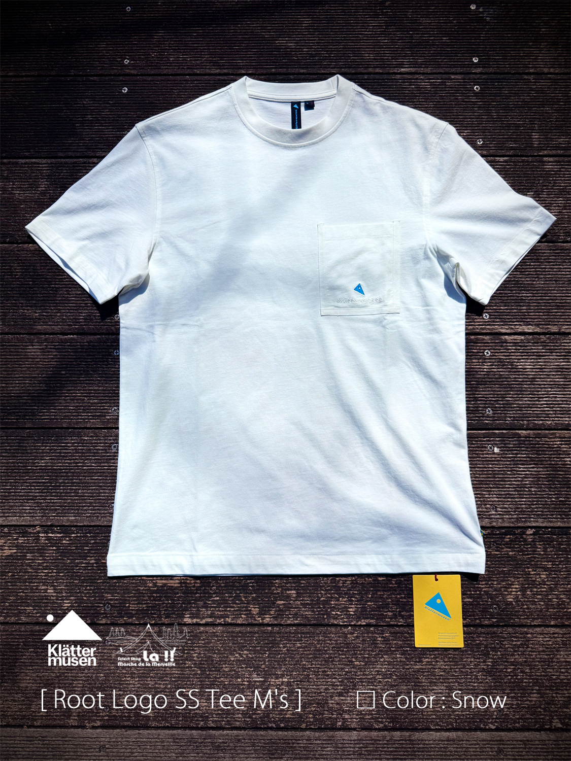 【 KLATTERMUSEN / クレッタルムーセン 】Root Pocket SS Tee M’s / ルート ロゴ ポケット ショートスリーブ ティー M’s / オーガニックコットン 100％のシンプルクリーンな Tシャツ