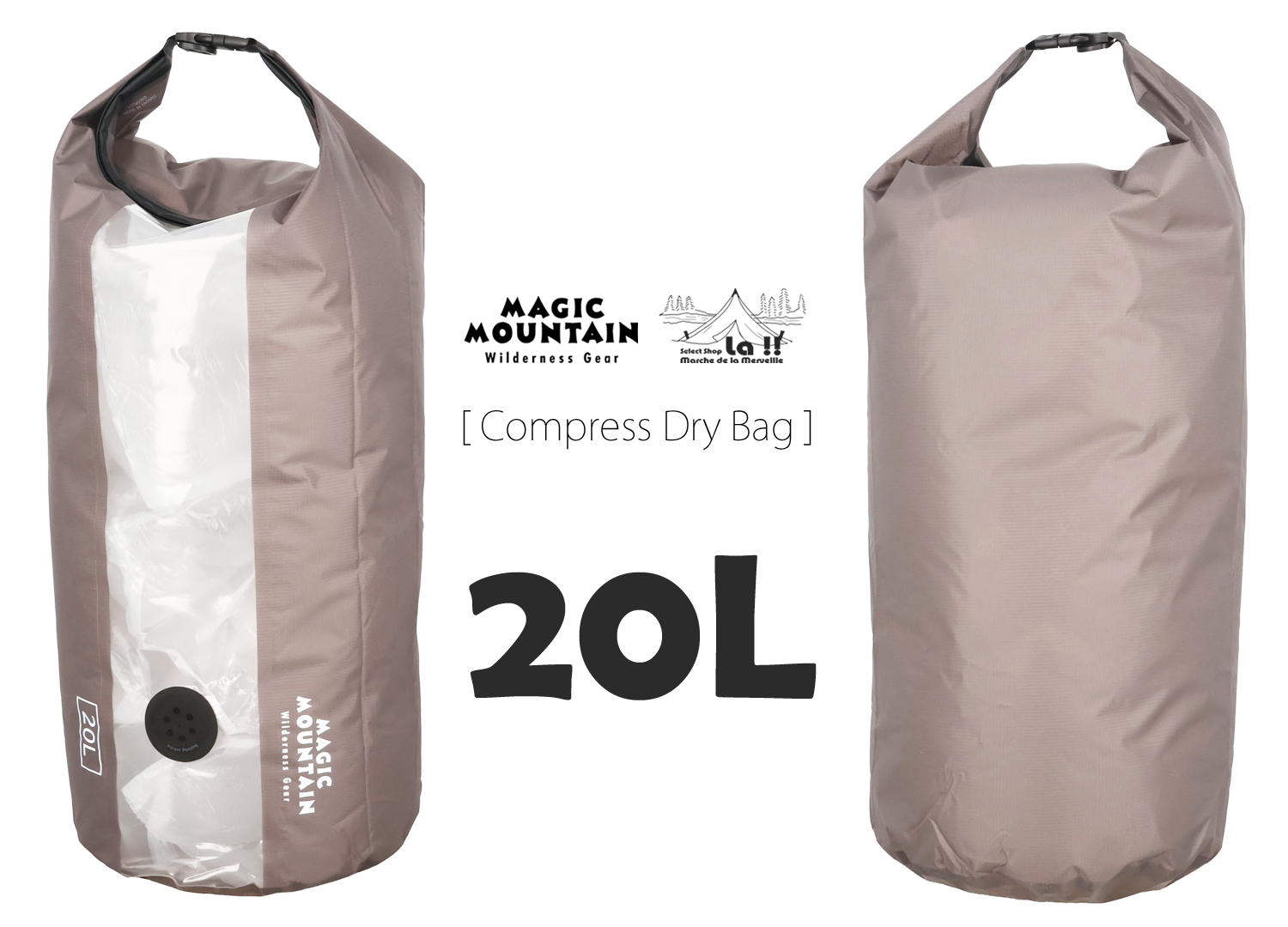【 MAGIC MOUNTAIN / マジックマウンテン 】Compress Dry Bag 20L / コンプレスドライバッグ / 圧縮できるドライバッグ