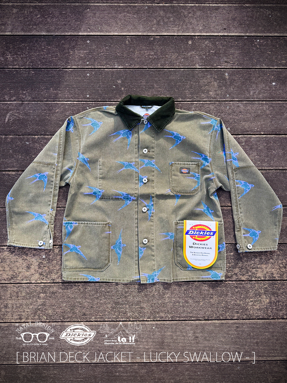 【 NATAL DESIGN × Dickies / ネイタルデザイン×ディッキーズ 】BRIAN DECK JACKET -LUCKY SWALLOW- / ミリタリーデッキジャケットがデザインソースのワークJK