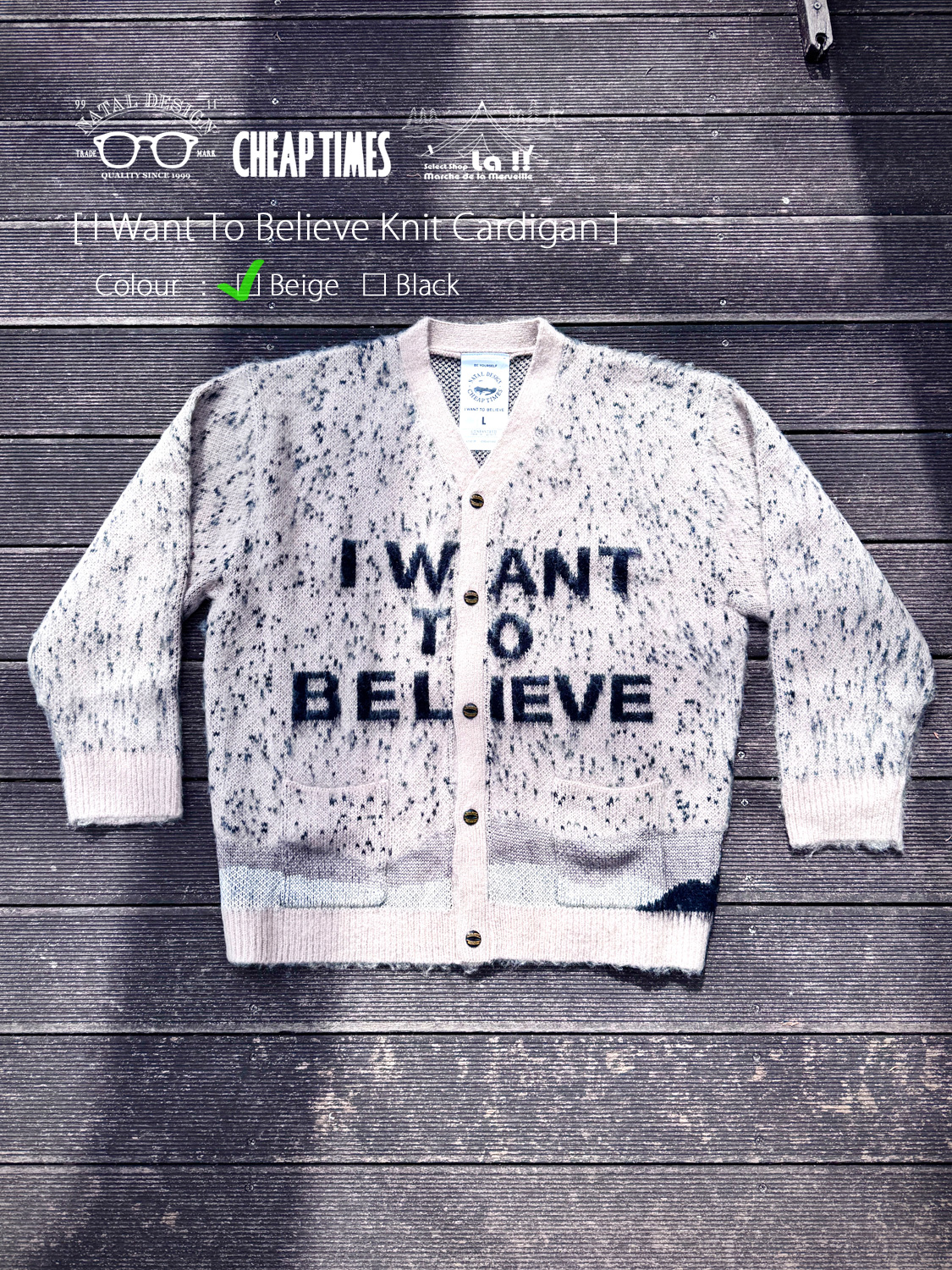 【 Natal Design x Cheap Times / ネイタルデザイン x チープタイムス 】I WANT TO BELIEVE KNIT CARDIGAN