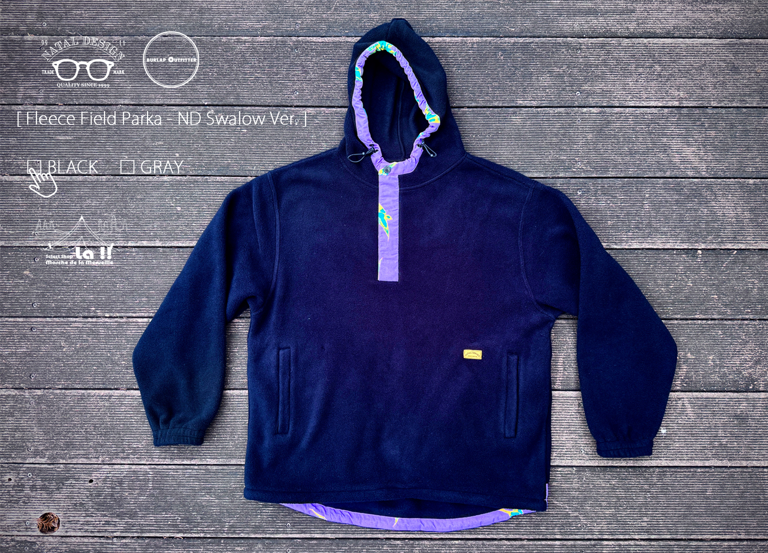 【 Natal Design x BURLAP OUTFITTER / ネイタルデザイン×バーラップアウトフィッター 】FLEECE FIELD PARKA -ND SWALLOW Ver. / フリースフィールドパーカ