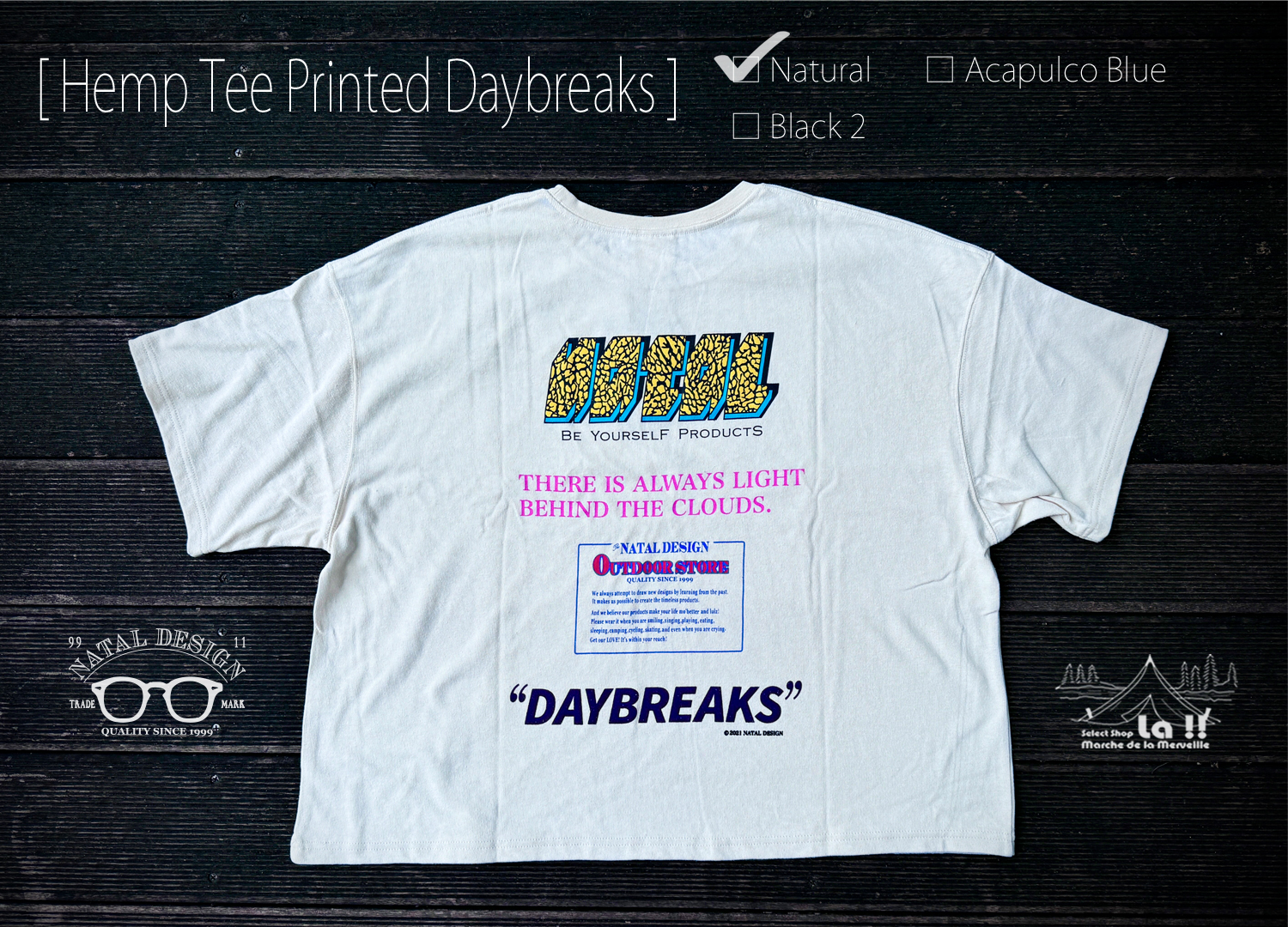 【 Natal Design 】ネイタルデザイン Hemp Wide Tee Printed " DAYBREAKS " スペシャル・ヘンプワイドシルエットＴシャツ