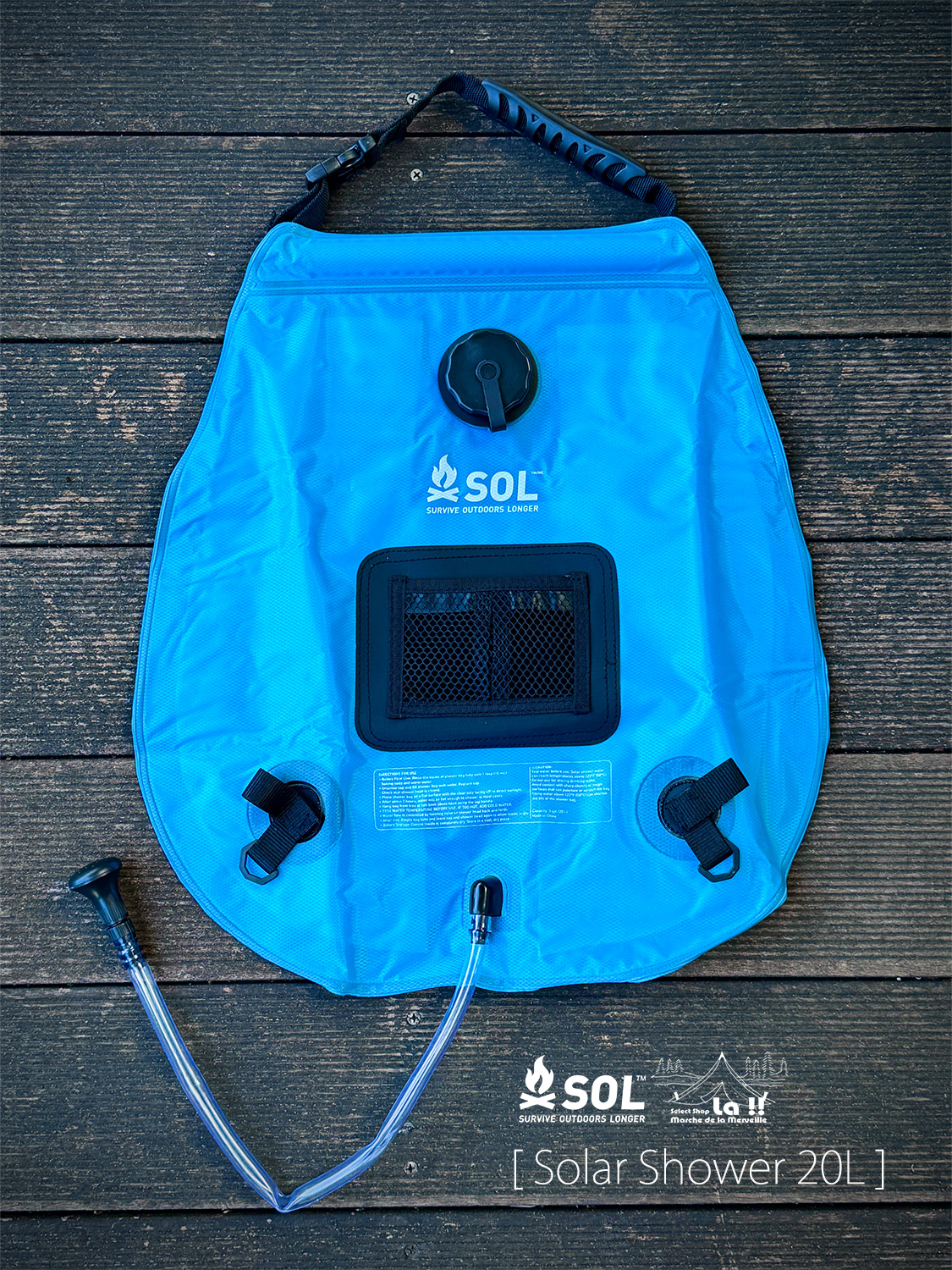 【 SOL / エスオーエル 】Solar Shower 20L / ソーラーシャワー20L / 太陽からの熱で約50度まで水を温められる温水携帯シャワー