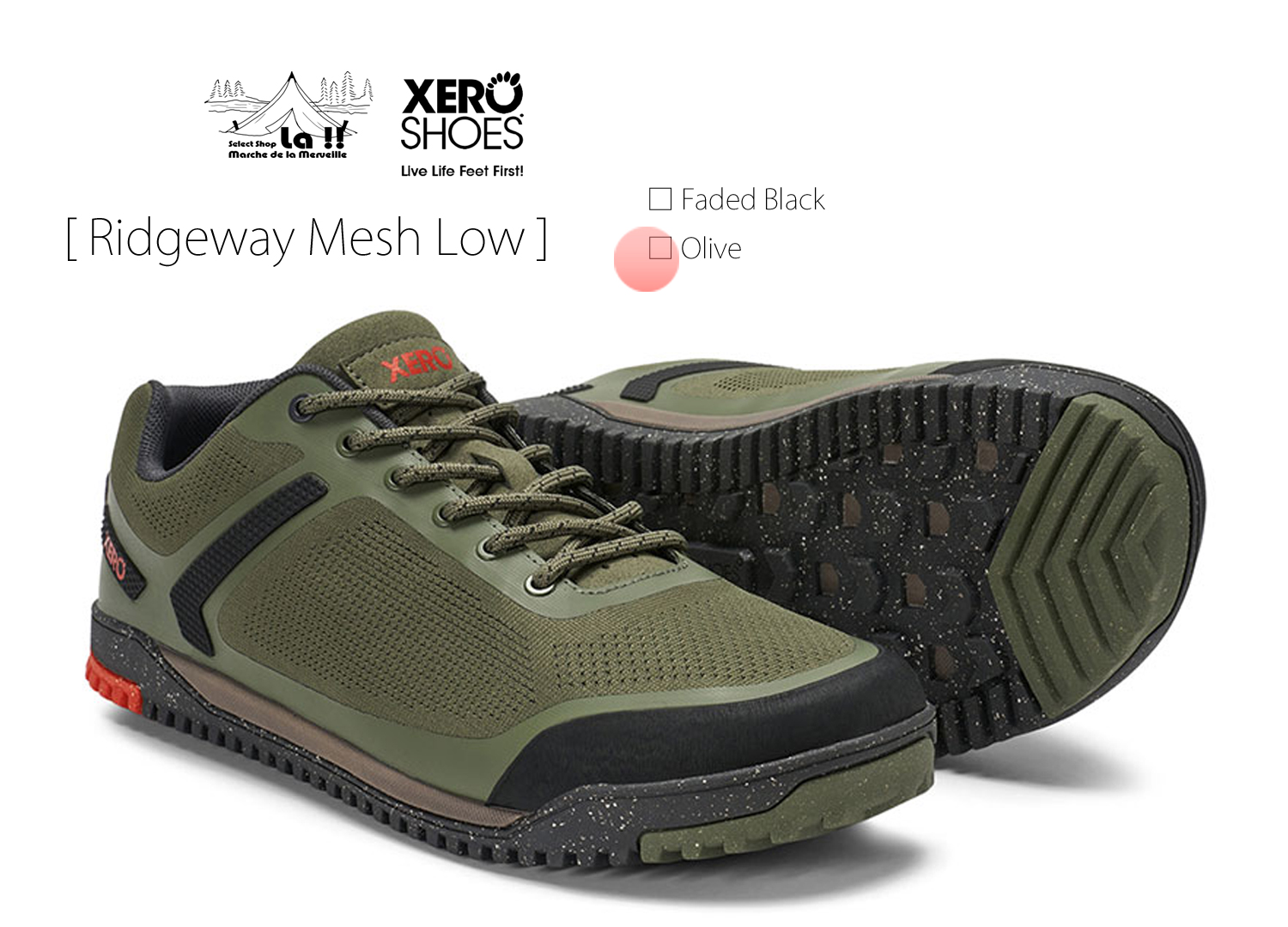 【 XERO SHOES / ゼロシューズ 】 Ridgeway Mesh Low - Olive / リッジウェイメッシュロウ オリーブ / 岩稜歩きも可能なベアフットシューズ