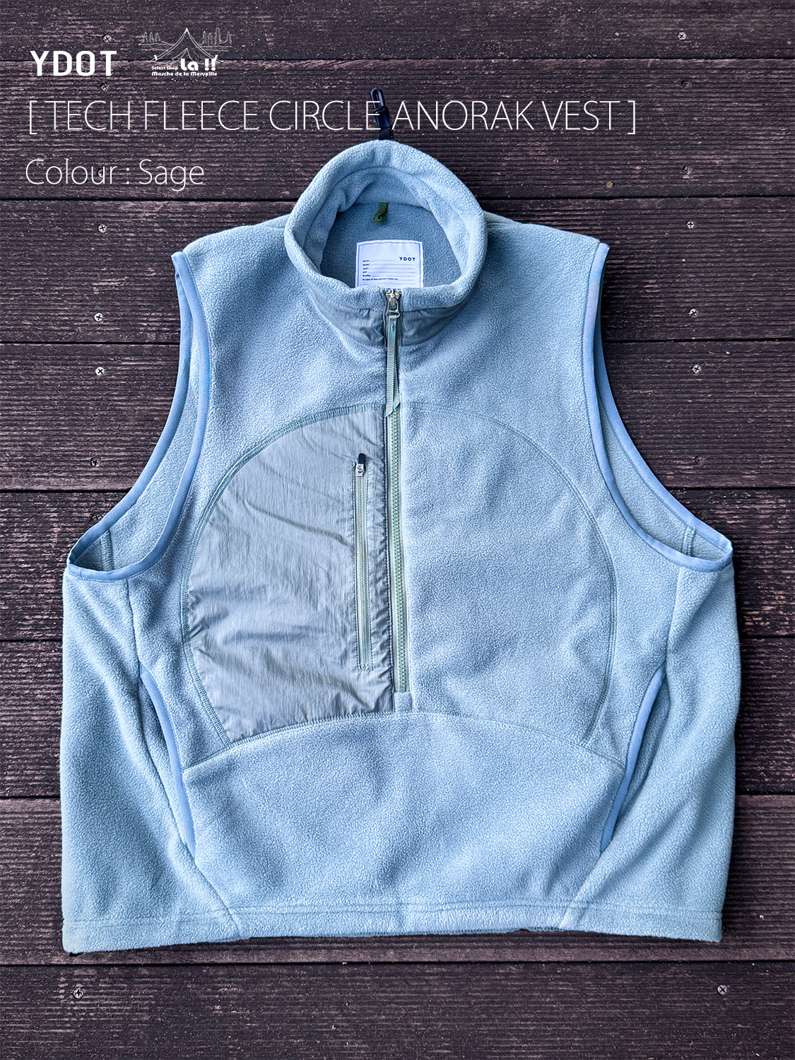 【 YDOT / ワイドット 】TECH FLEECE CIRCLE ANORAK VEST / テックフリース サークル アノラックベスト