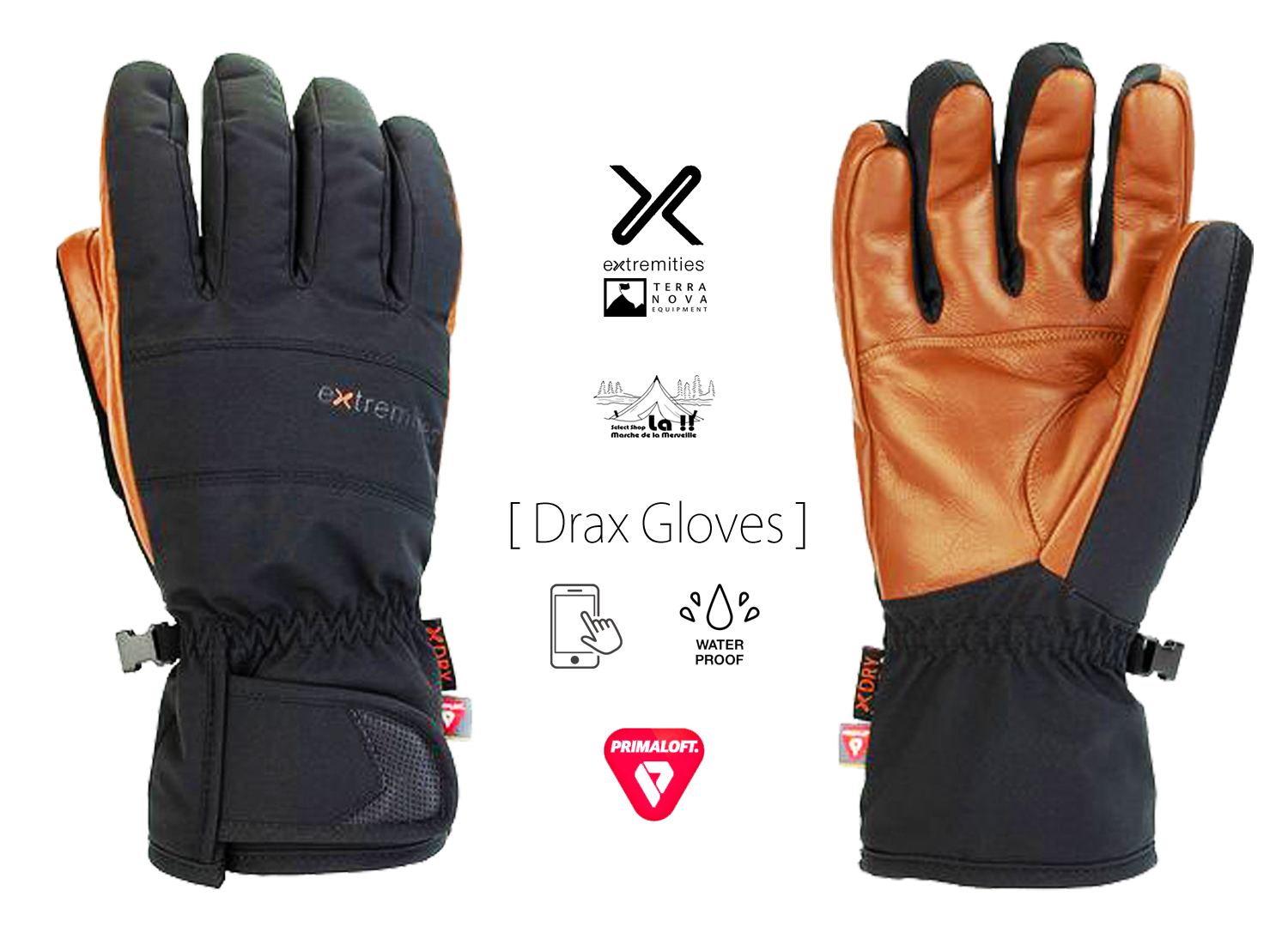 【 Extremities / エクストリミティーズ 】 DRAX GLOVE / パームに牛革を使用した、タッチスクリーン対応の防水グローブ