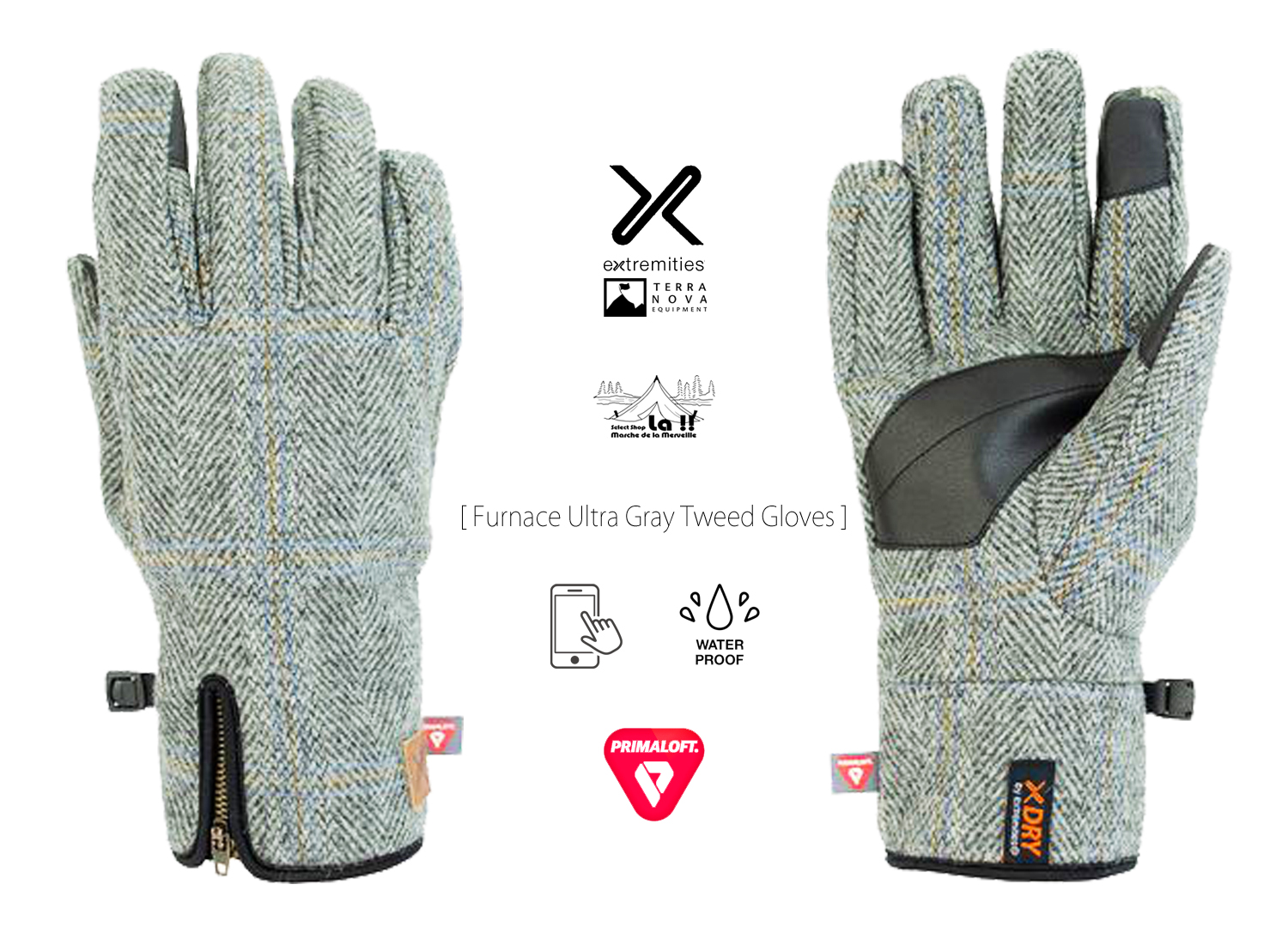 【 Extremities / エクストリミティーズ 】 FURNACE ULTRA GREY TWEED GLOVE / タッチスクリーン対応の防水ツイード グローブ