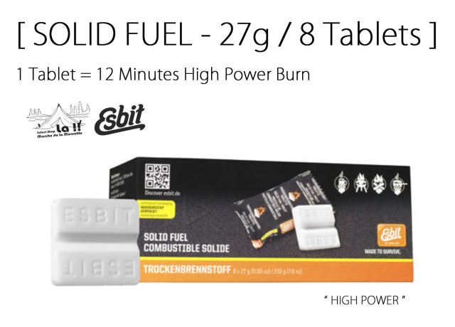 【 ESBIT / エスビット 】Solid Fuel 27g / 8 Tablets " High Power / ハイパワー " ドイツ製の軽量で気化しない固形燃料